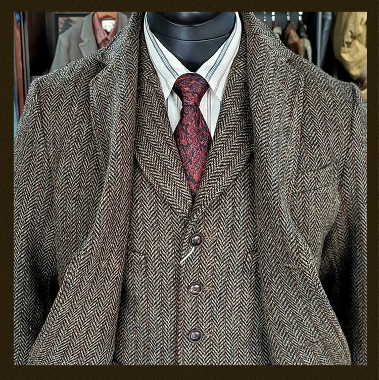 Men's Tweed Suit Notch Lapels Formal Style