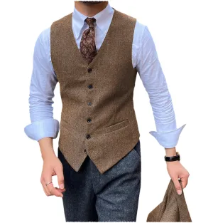 Men's v Neck  Classic  Herringbone Vest Slim