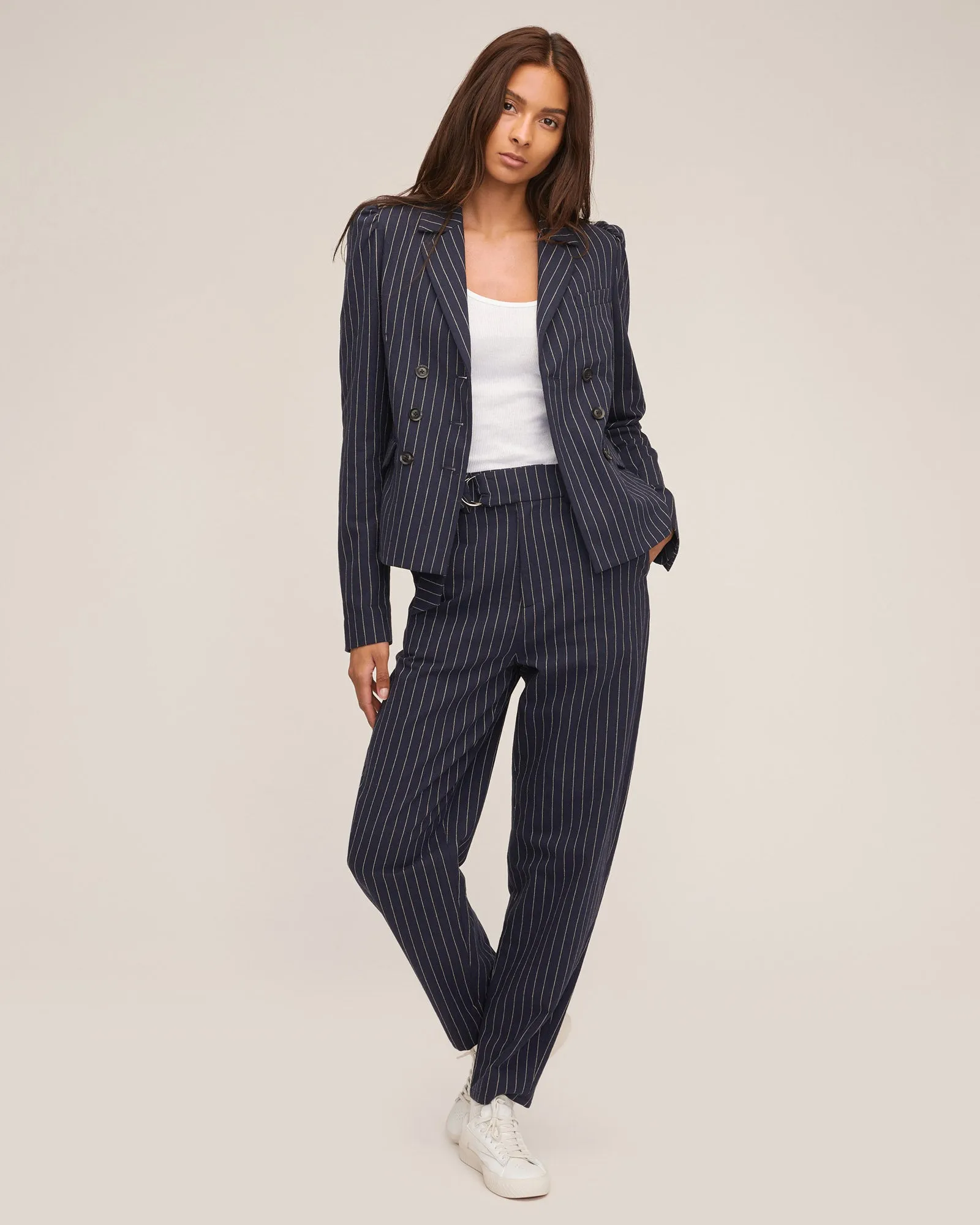 Noel Double Breasted Pinstripe Shirt Blazer