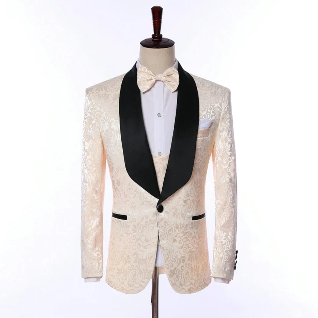 Patterned 3 Pieces Mens Suit Formal Shawl Lapel Tuxedos (Blazer Vest Pants)