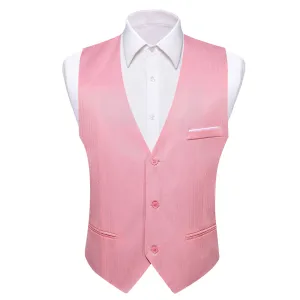 Pink Solid Men's V-Neck Business Vest