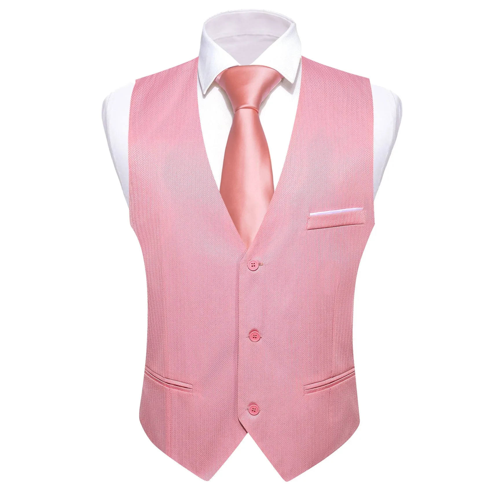 Pink Solid Men's V-Neck Business Vest