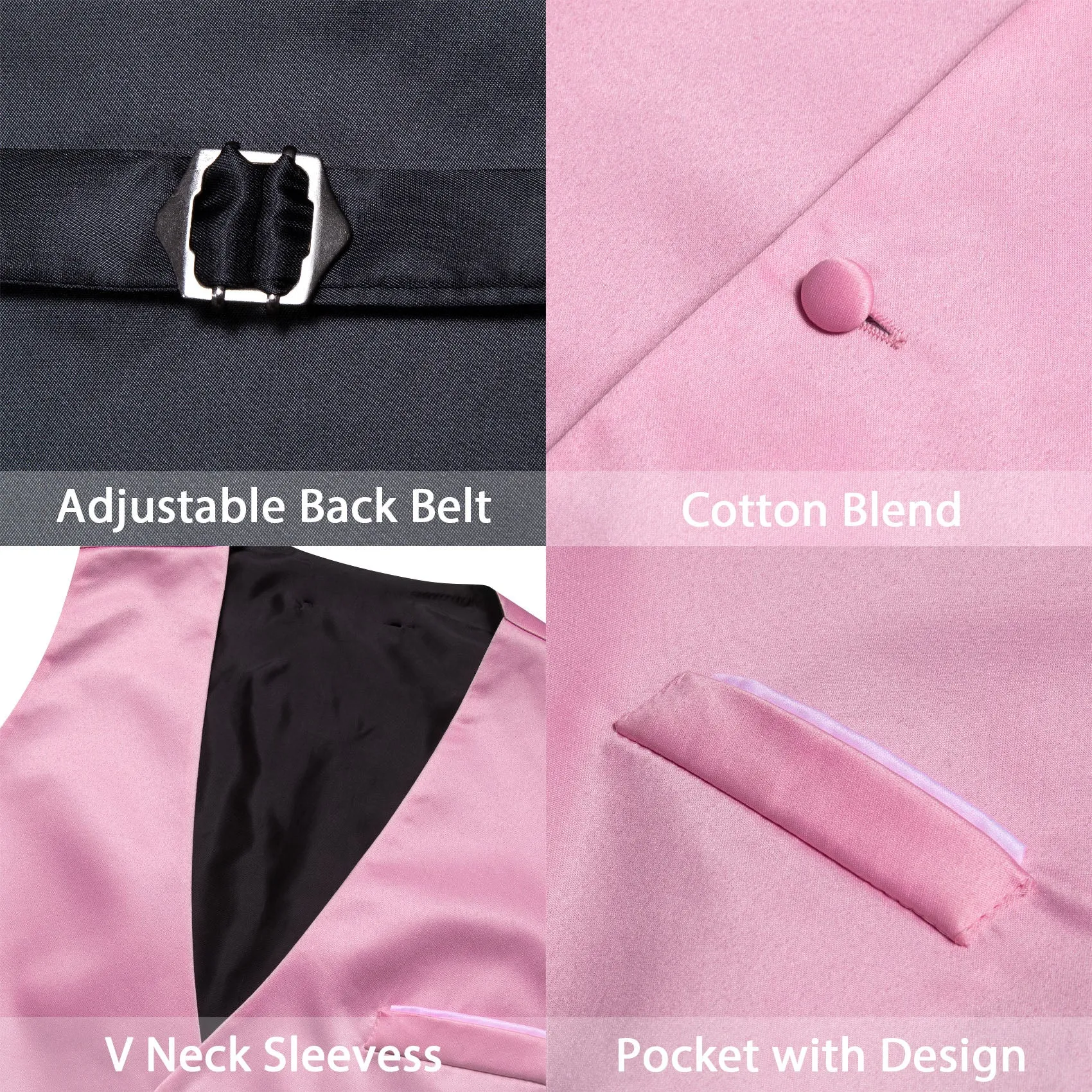 Pink Solid Satin Men's V-Neck Business Vest