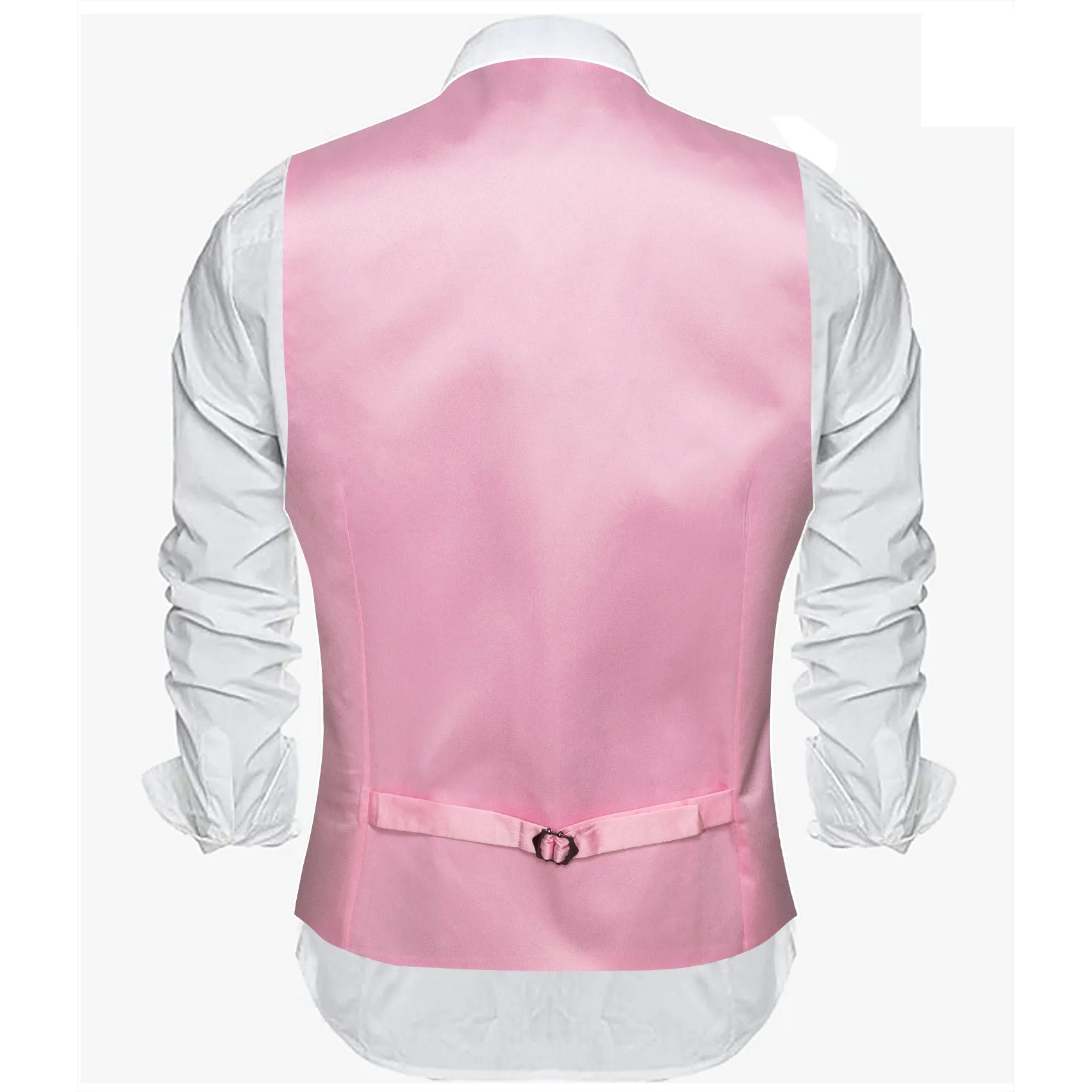 Pink Solid Satin Men's V-Neck Business Vest