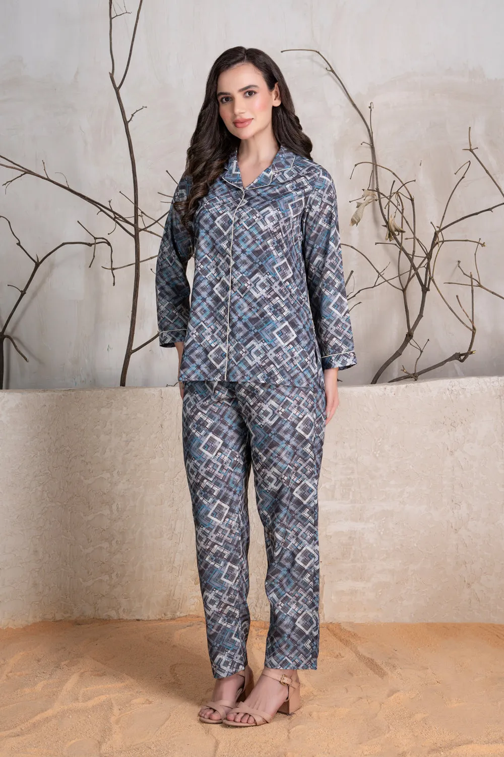 Printed Satin Classic collar Pj set