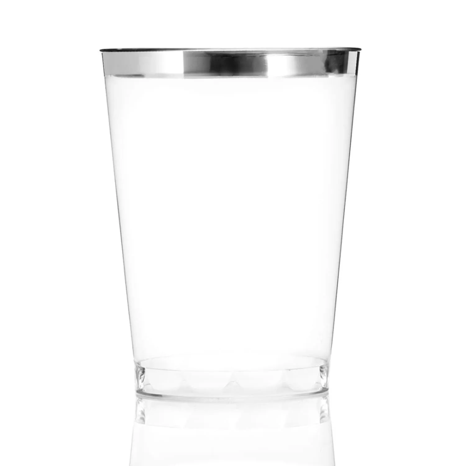 "BULK" Plastic Disposable Cups Silver Rim Tumblers 10 oz Jumbo Pack