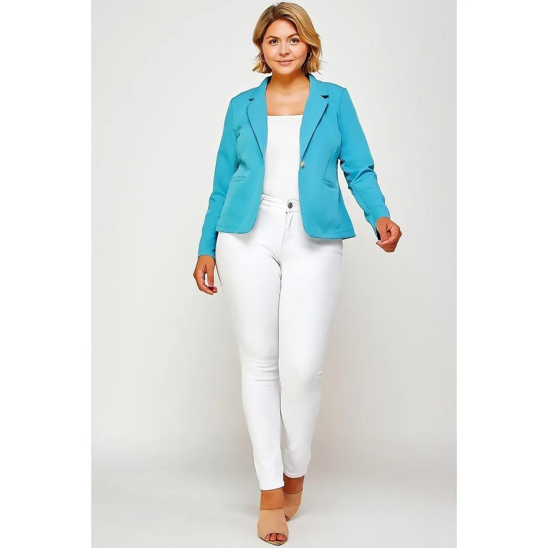 Royal Curves Single Button Ash Blue Fitted Blazer