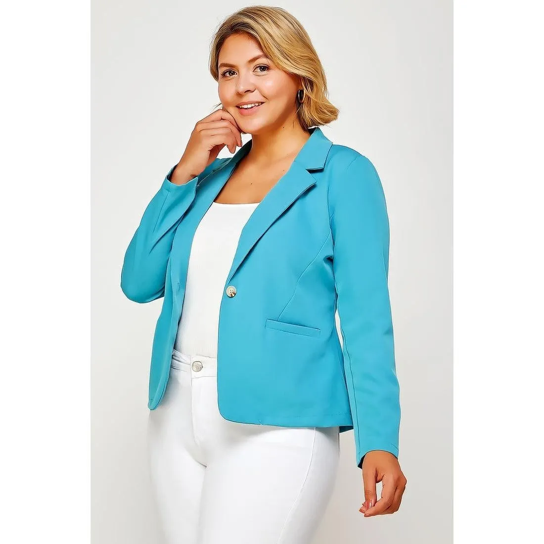 Royal Curves Single Button Ash Blue Fitted Blazer