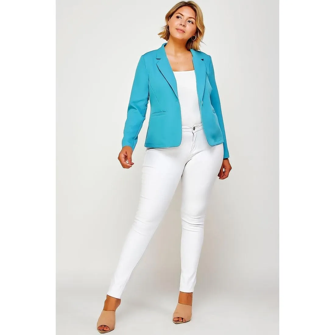 Royal Curves Single Button Ash Blue Fitted Blazer