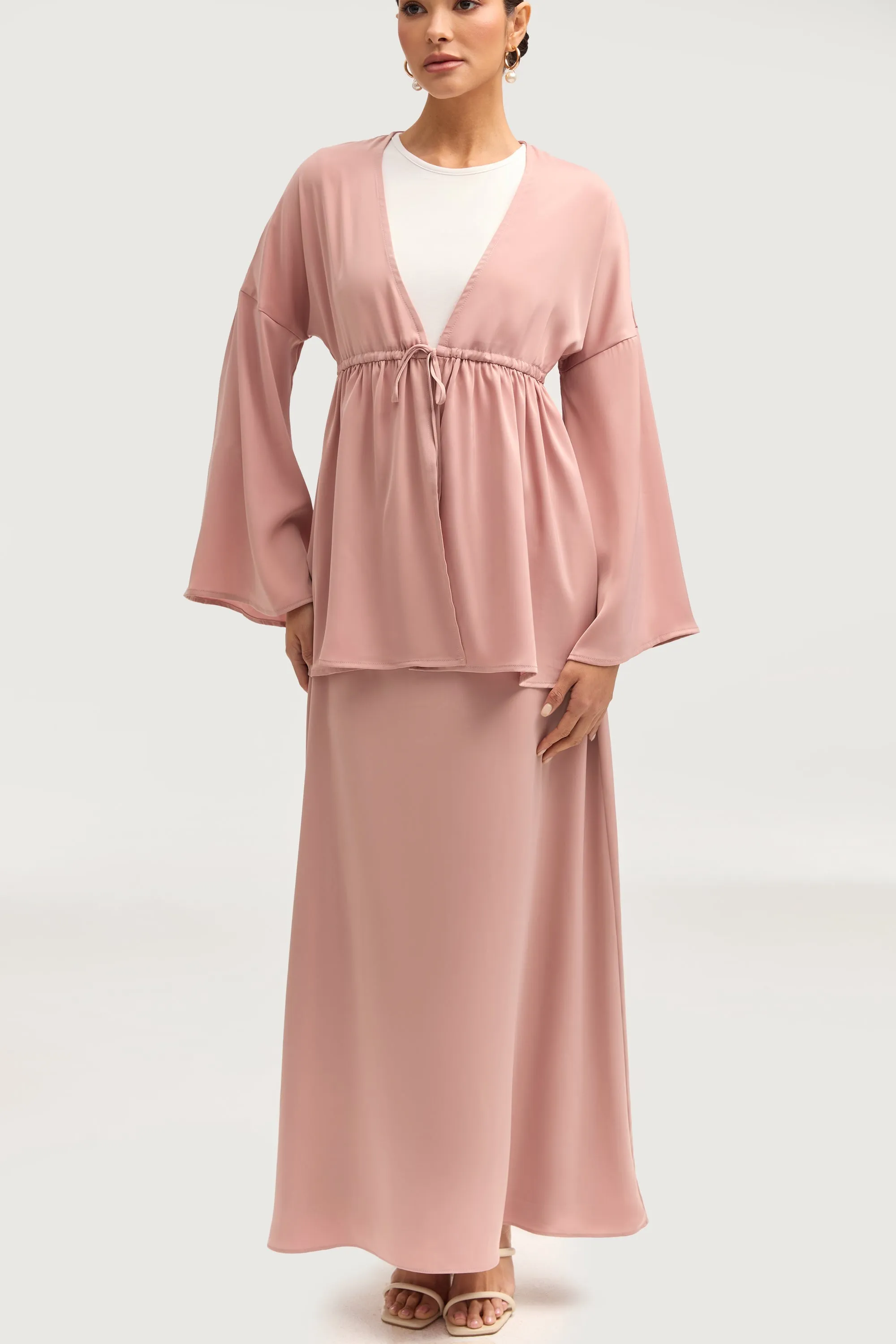 Samia Satin Tie Front Top - Blush