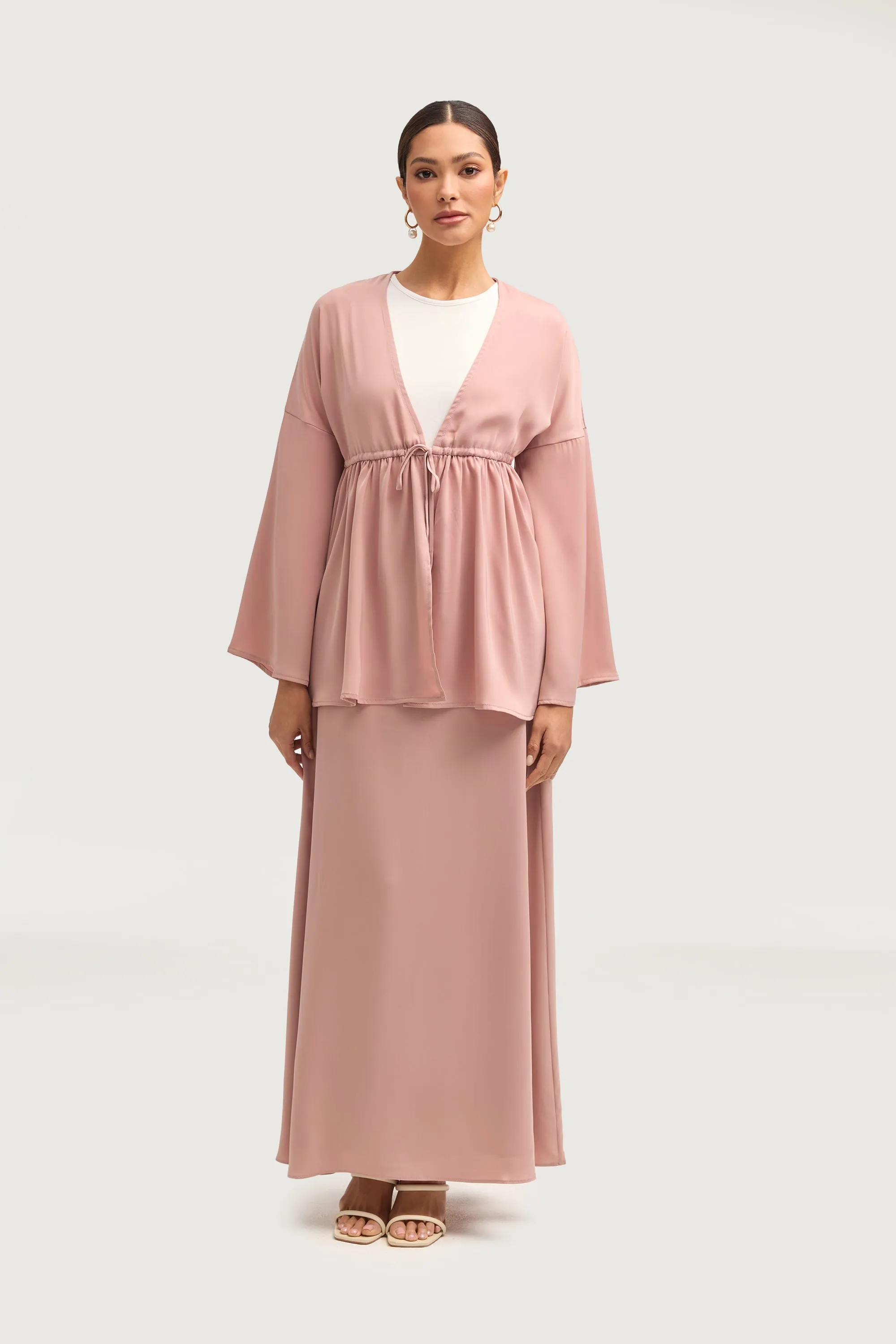 Samia Satin Tie Front Top - Blush