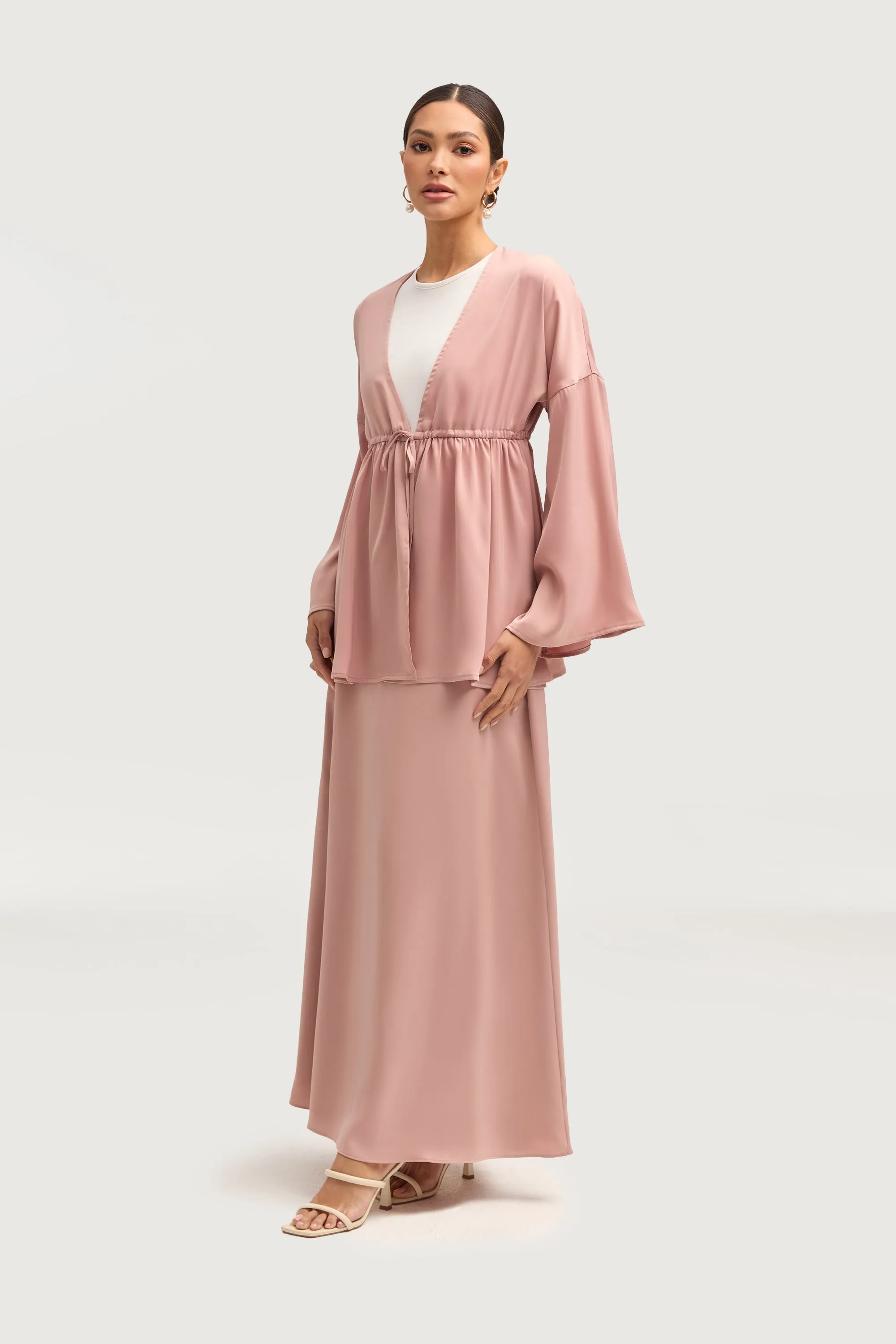 Samia Satin Tie Front Top - Blush