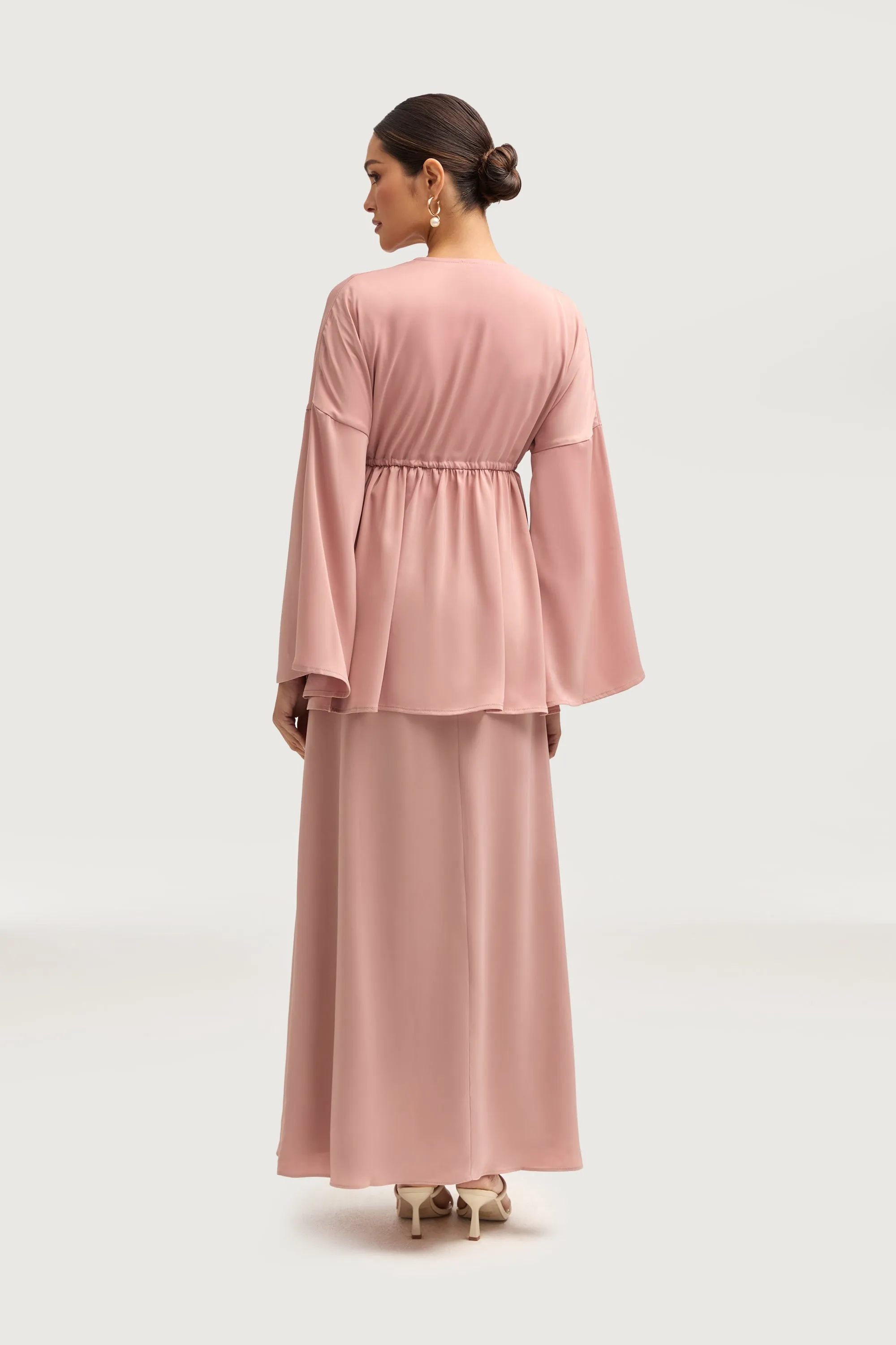 Samia Satin Tie Front Top - Blush