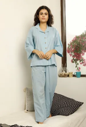 Set of 2 : Light Blue Shirt Cotton Top and Pajama