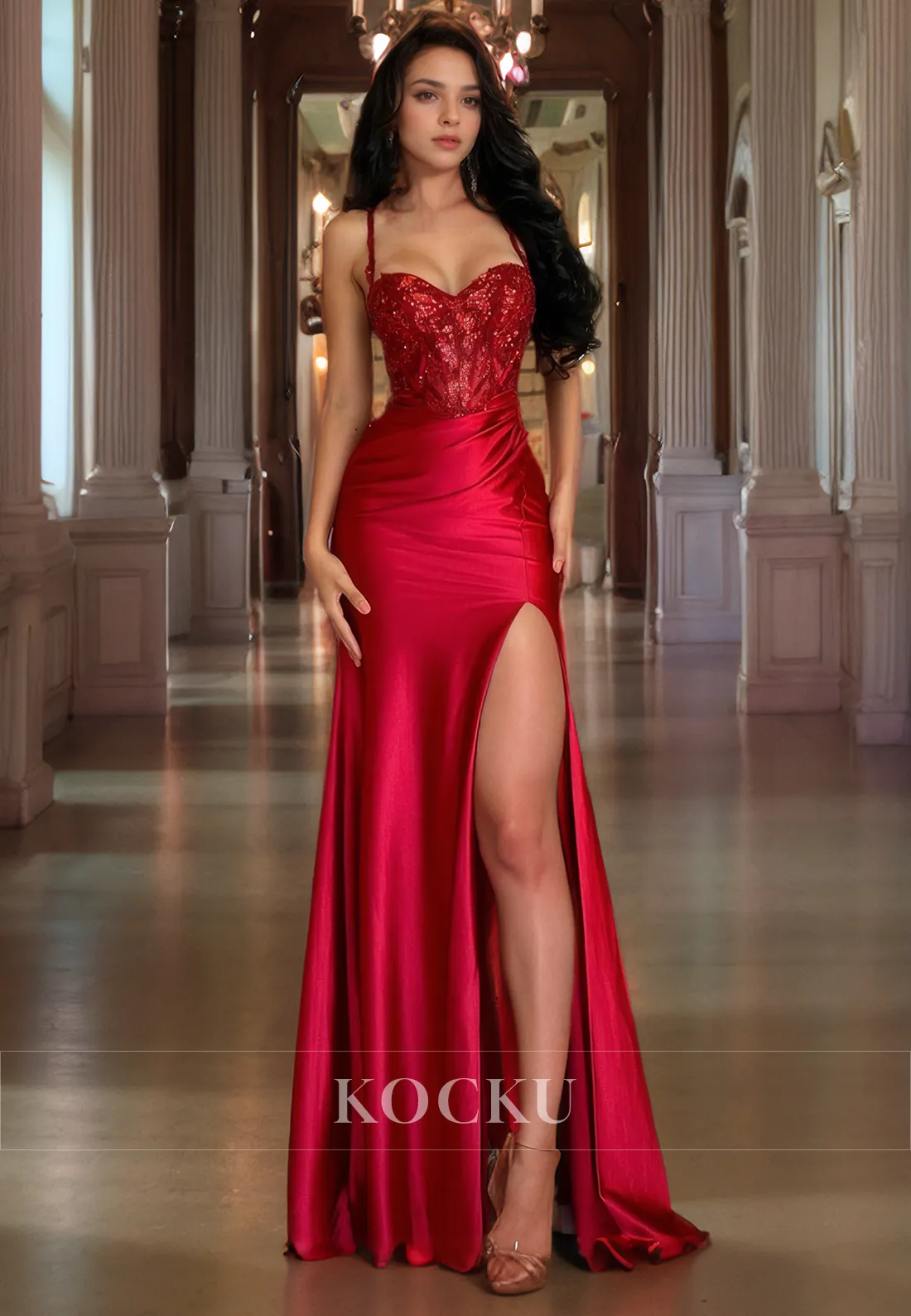 Sexy & Morden Spaghetti Straps Square Split Evening Party Prom Dress