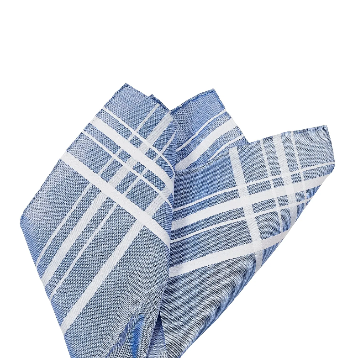 Simonnot Godard Blue & White Satin Check Cotton Pocket Square