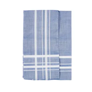 Simonnot Godard Blue & White Satin Check Cotton Pocket Square