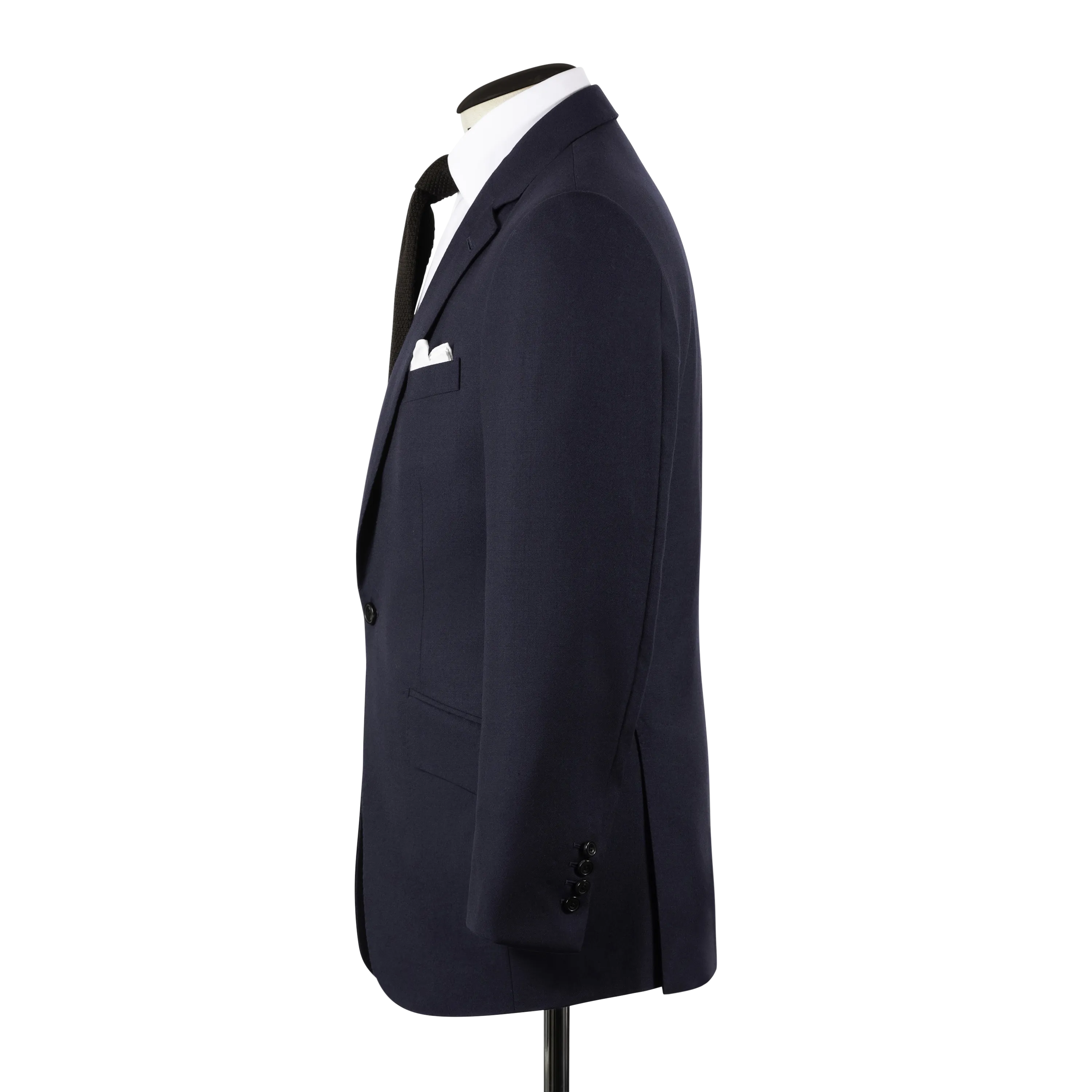 Single Breasted Notch Lapel Suit in Dark Navy Blue Plain Weave