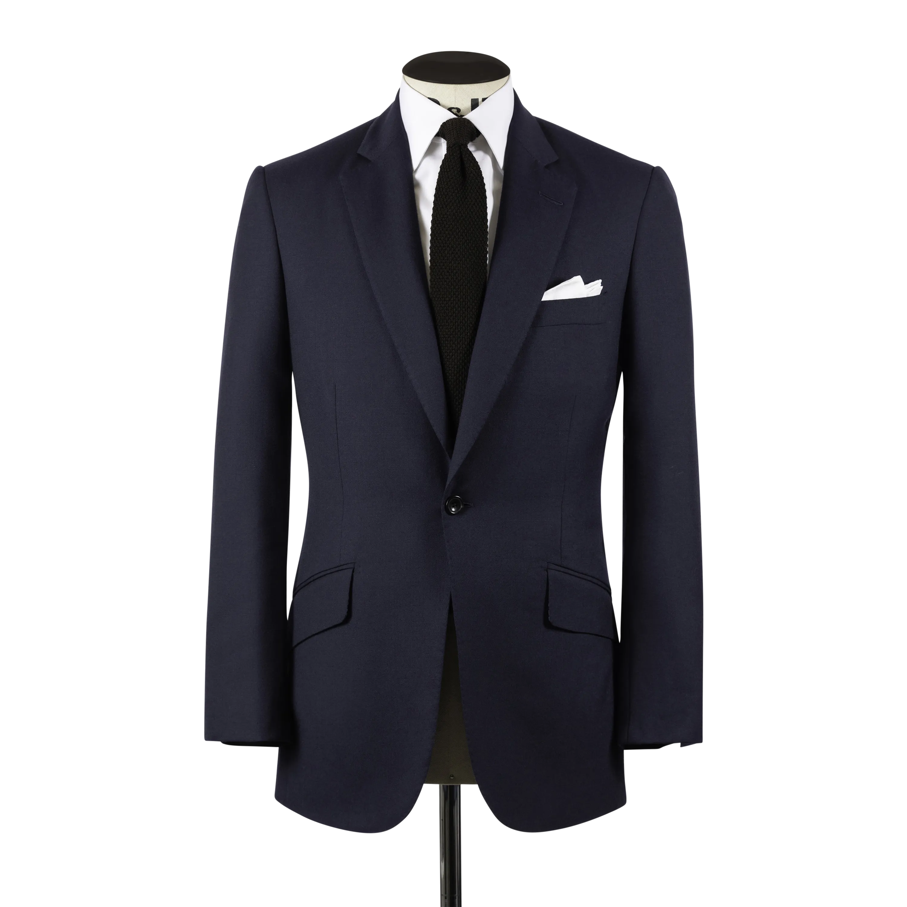 Single Breasted Notch Lapel Suit in Dark Navy Blue Plain Weave