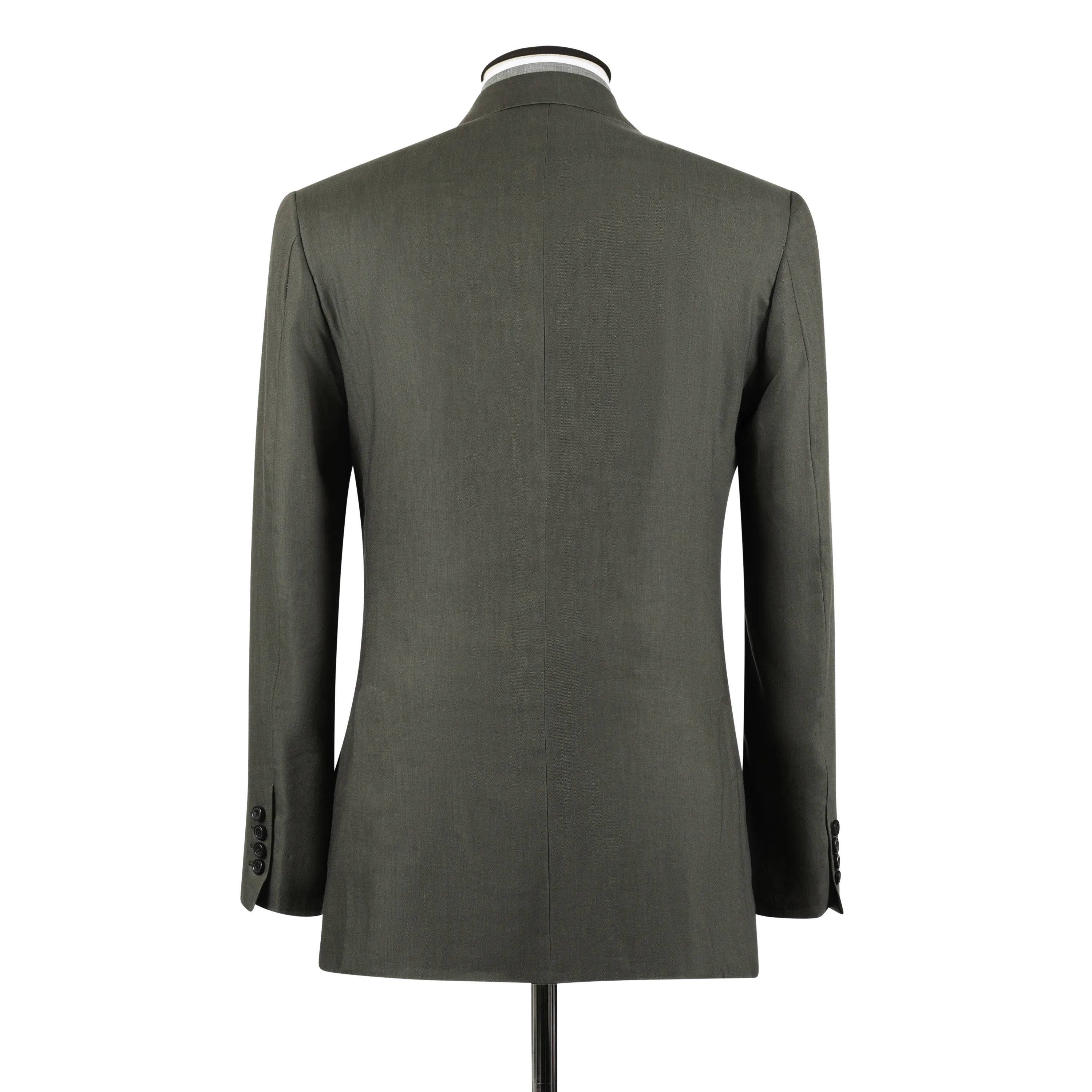 Single Breasted Peak Lapel Suit in Green Wool, Silk and Linen