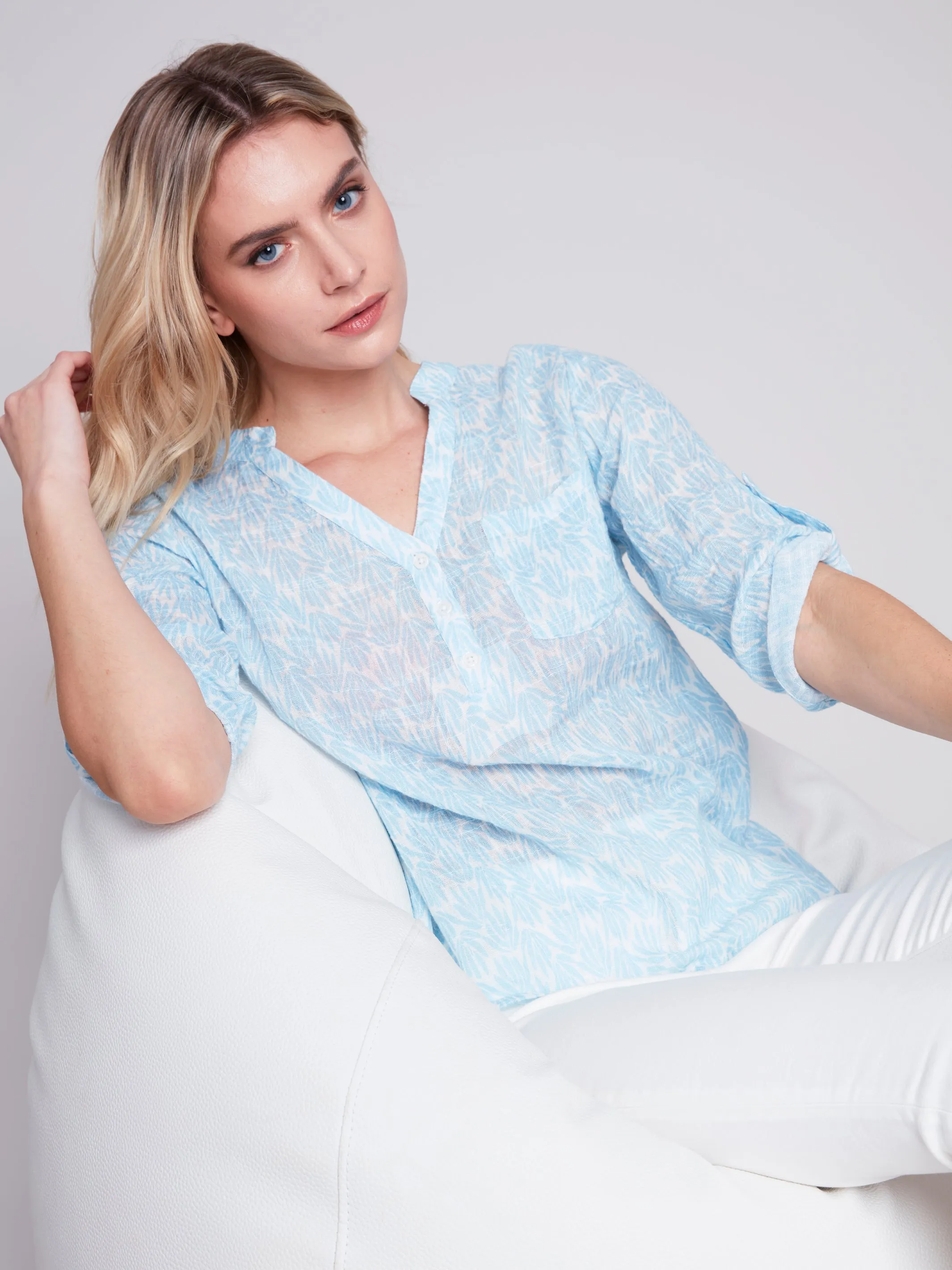 Sky Printed Cotton Gauze Blouse