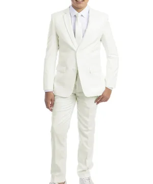 Solid Off-White Boys Suit Set with Vest, Tie and Shirt