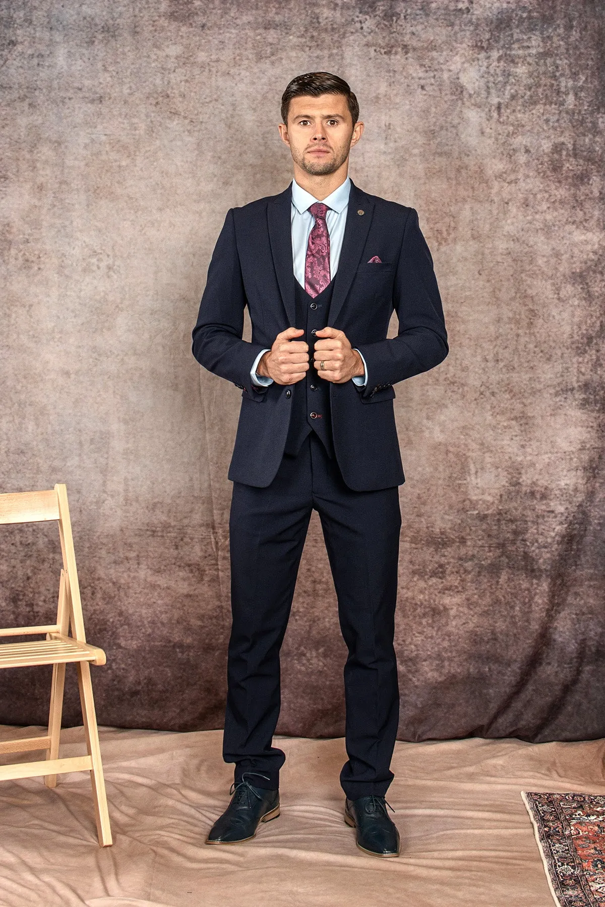 The WHU Collection - BROMLEY Navy Check Three Piece Suit As Worn By Aaron Cresswell