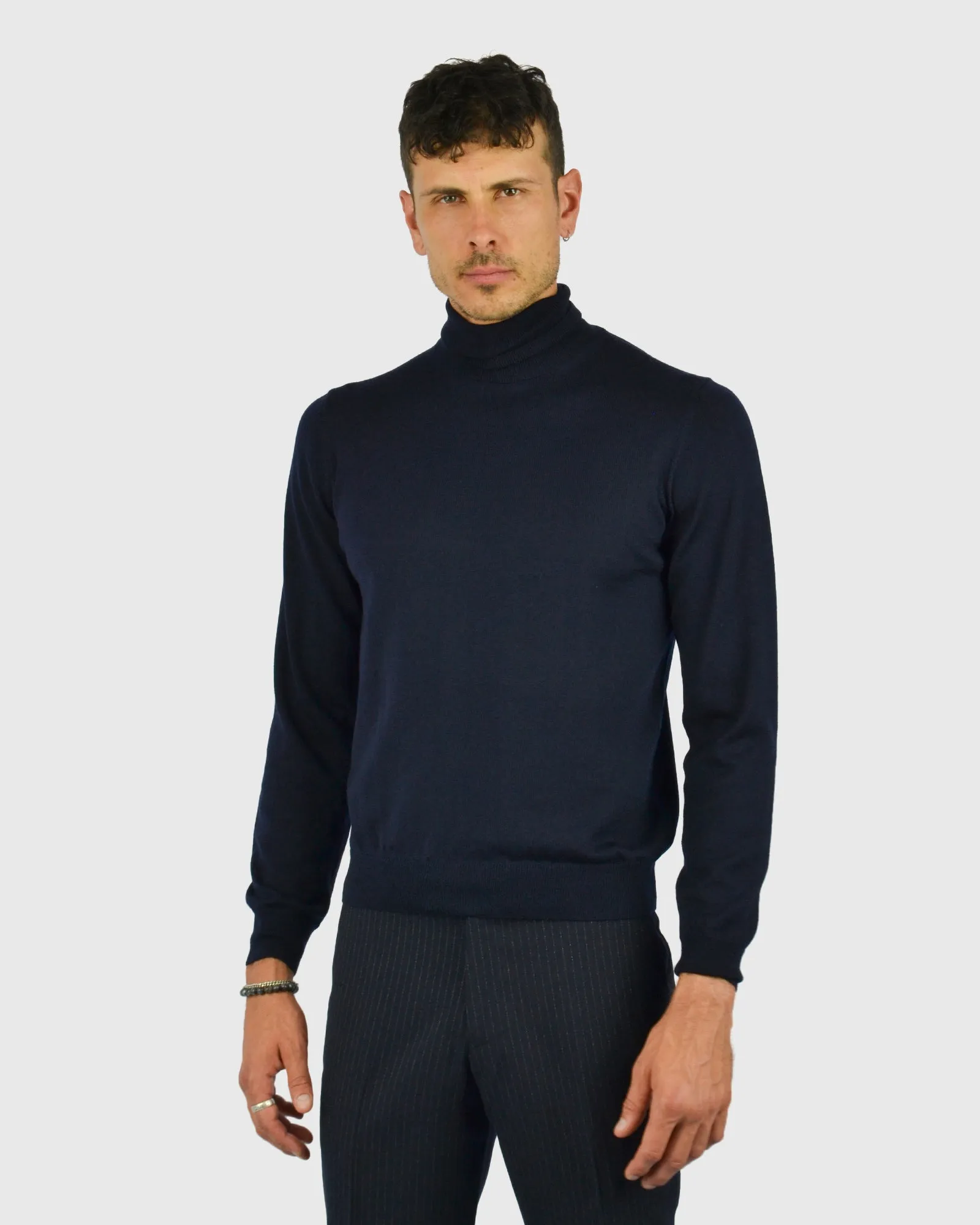 VISCONTI W23R NAVY WOOL ROLL NECK / POLO NECK