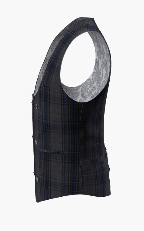 Waistcoat Grey- Blue Check  Super 110'S  / Style No WL2335112