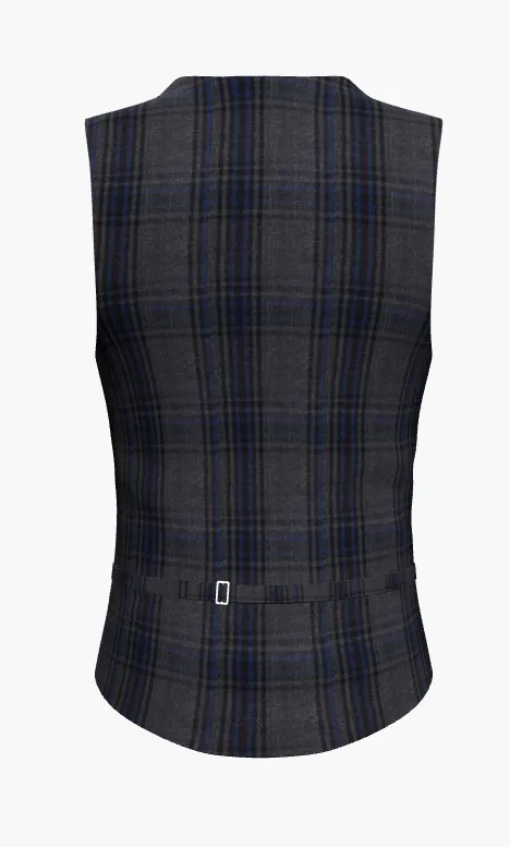 Waistcoat Grey- Blue Check  Super 110'S  / Style No WL2335112