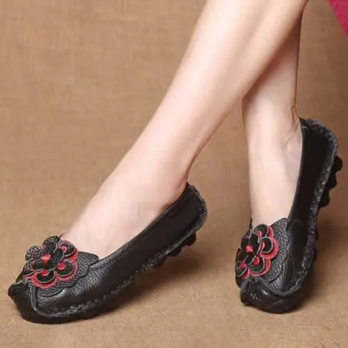 Women Shoes Casual Comfortable Floral Leather Flats